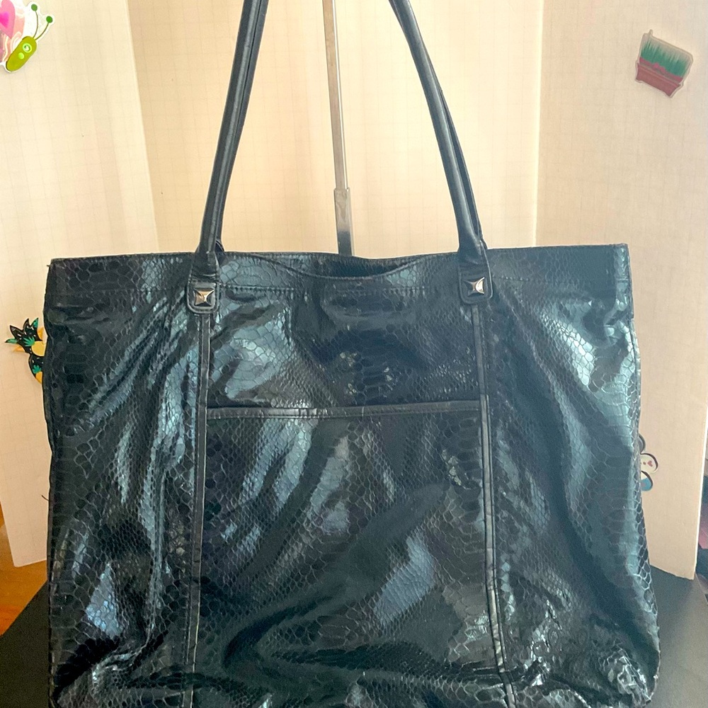 CHI by Falehi Black Leather Tote Bag